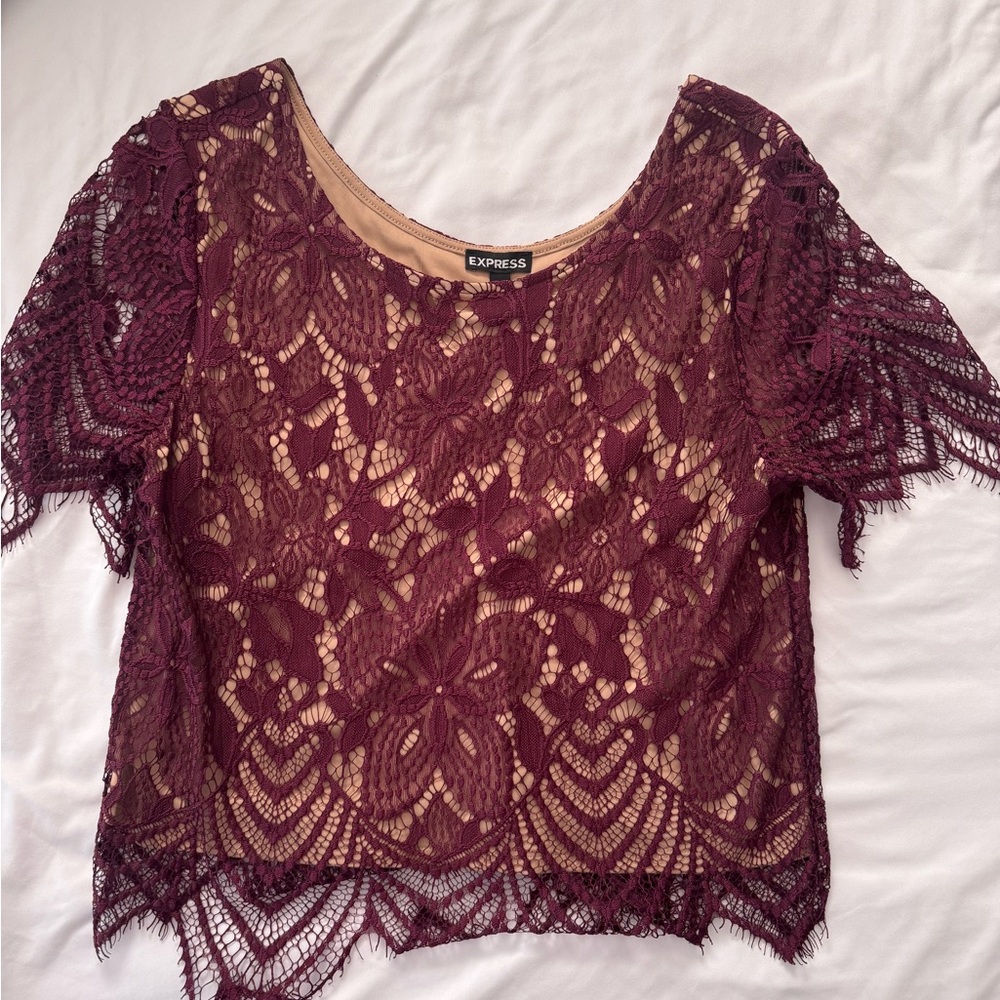 EXPRESS Lace Top Burgundy Size Medium